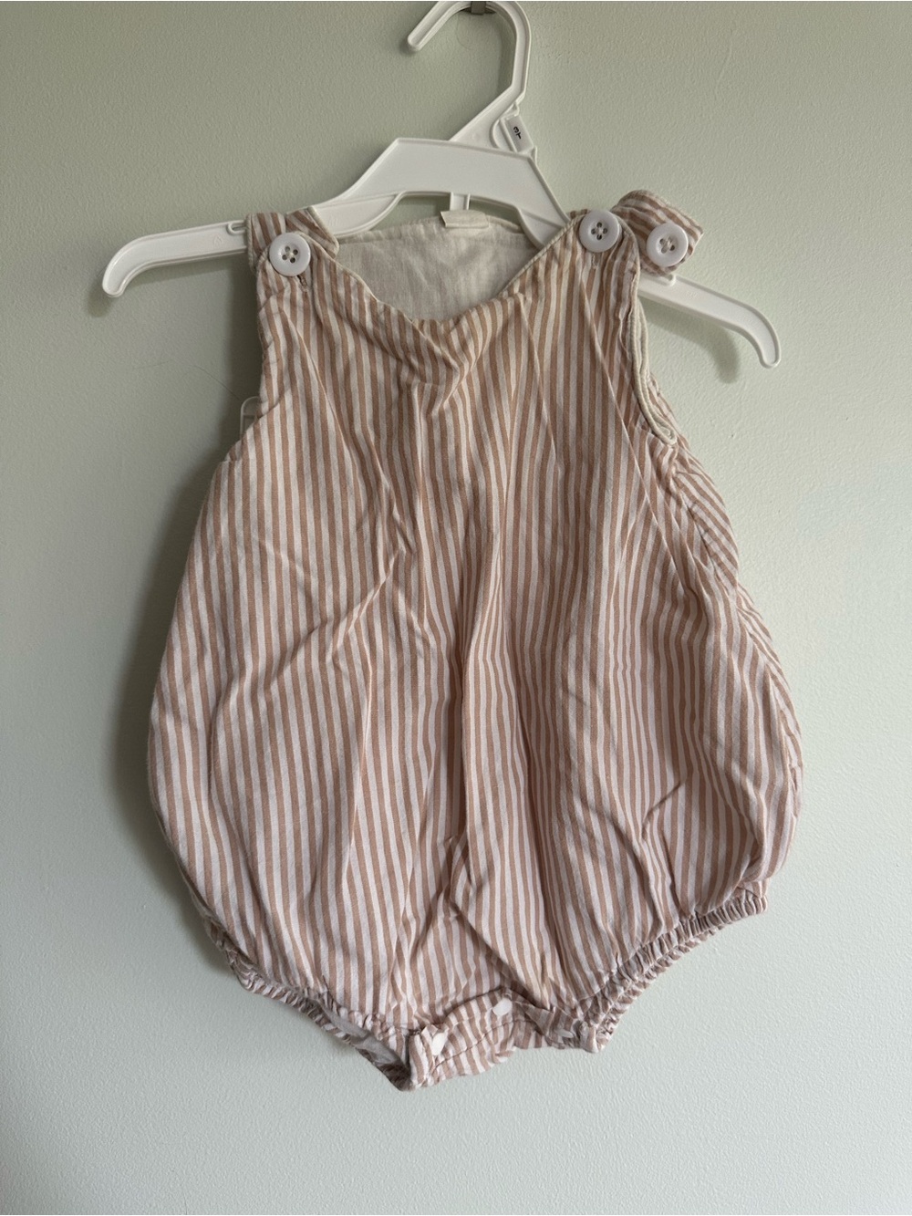 Striped Tan and Cream Baby Romper Gender Neutral Picnic Beige Baby Summer